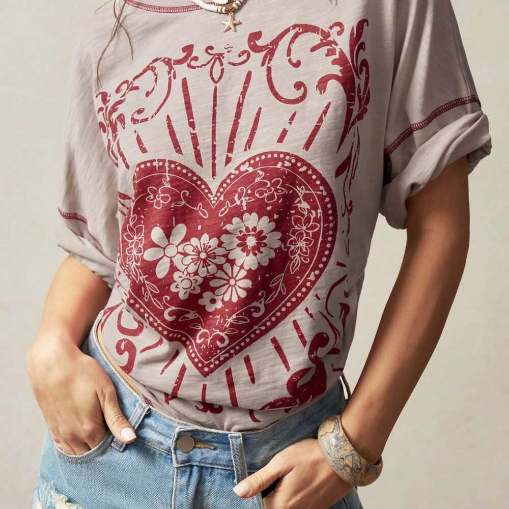 Bohemela Casual Solid Color Knit Round Neck Short Sleeve Loose Wash Women T-Shir - Picture 6 of 8